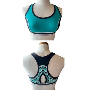 Trina Turk Sports Bra, Aqua & Black  - Size Medium